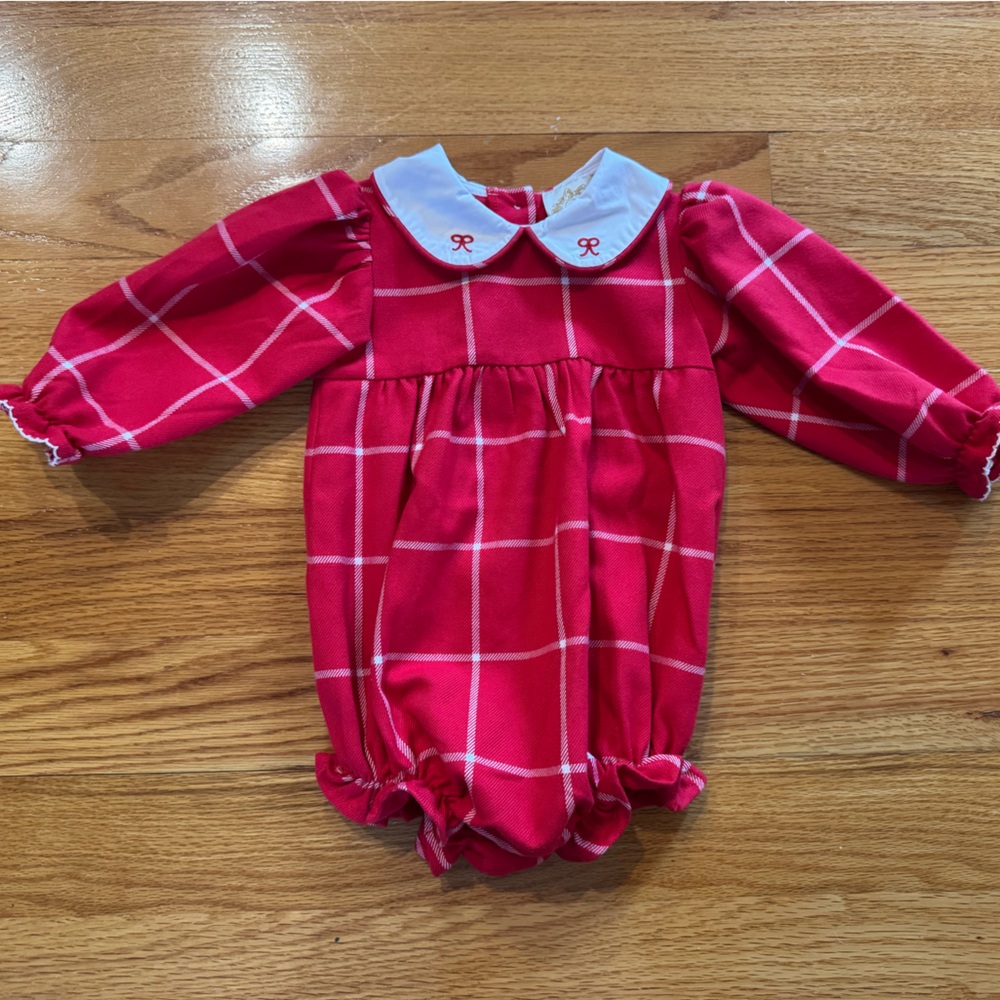 Red Plaid Baby Romper with White Collar